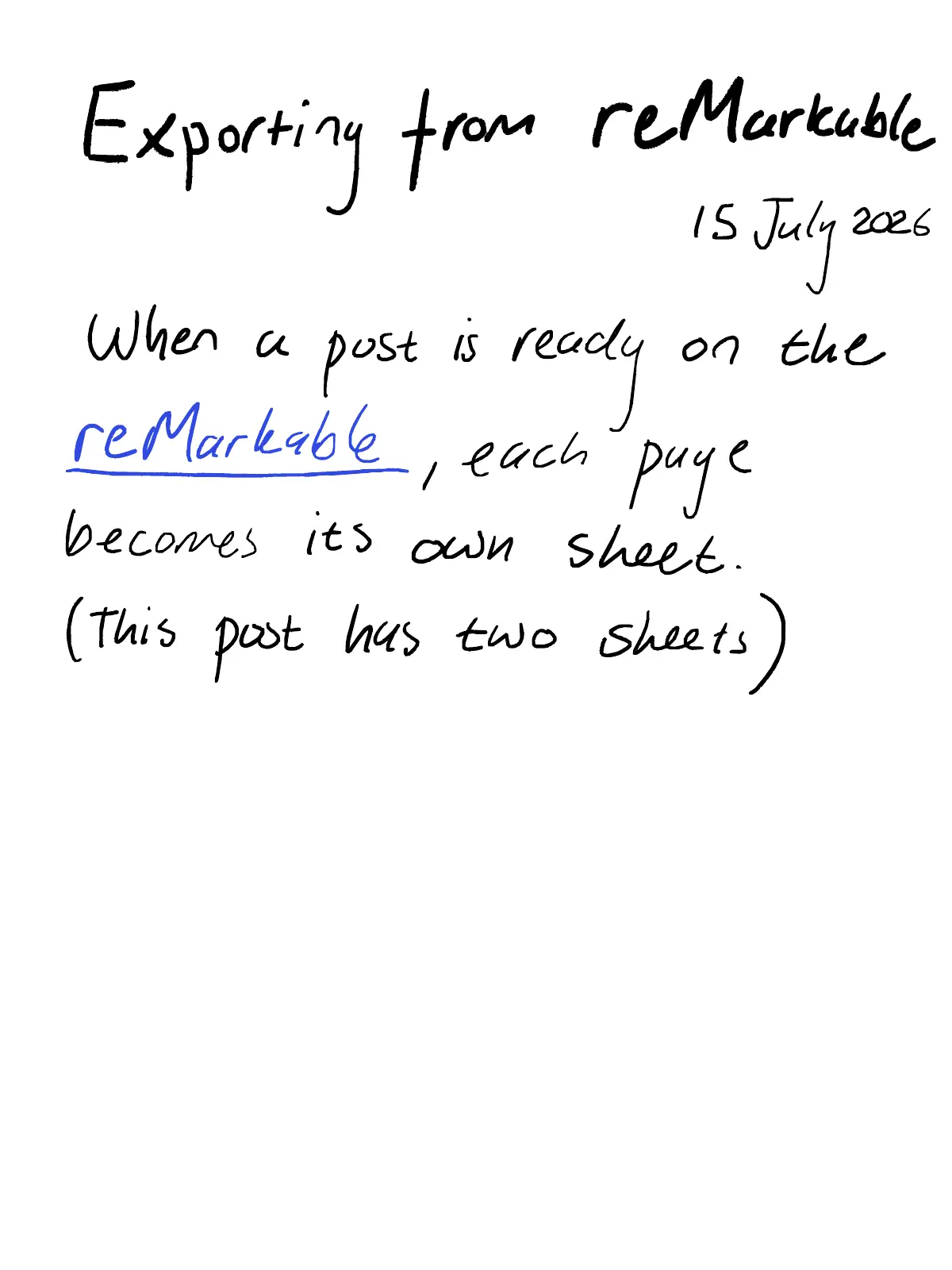 Exporting from reMarkable, first handwritten page
